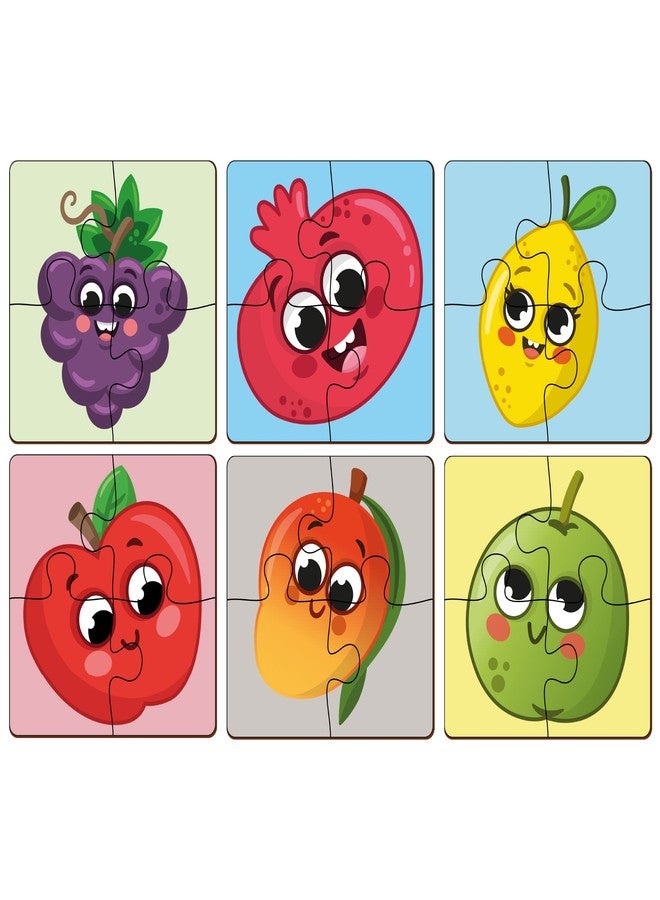 YaYplay Yay Play 4 Piece Wooden Puzzle for Kids - Set of 6 Fruits Jigsaw Puzzle - Puzzles for Kids for Age 2 & Above - Safe & Durable Pre-School Toys - Educational Puzzle Game with Wooden Box - Image 2